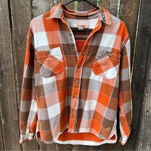 Birdwell Men's Flannel Plaid Button Down Shirt In Orange & Brown Sz Small